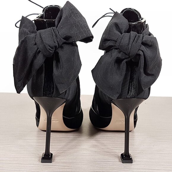 Miu Miu Bow-Back Black Velvet Side Zip Bootie 105mm Heel, Womens Size 8.5 / 38.5 - Picture 5 of 11